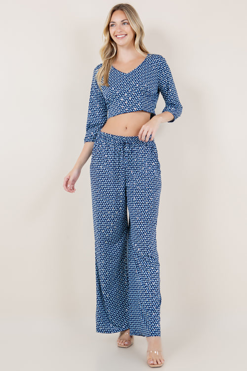 3/4 PUFF SLV V NECK TOP & DRAWSTRING PALAZZO PANTS WITH POCKETS - T11636-0005-SET