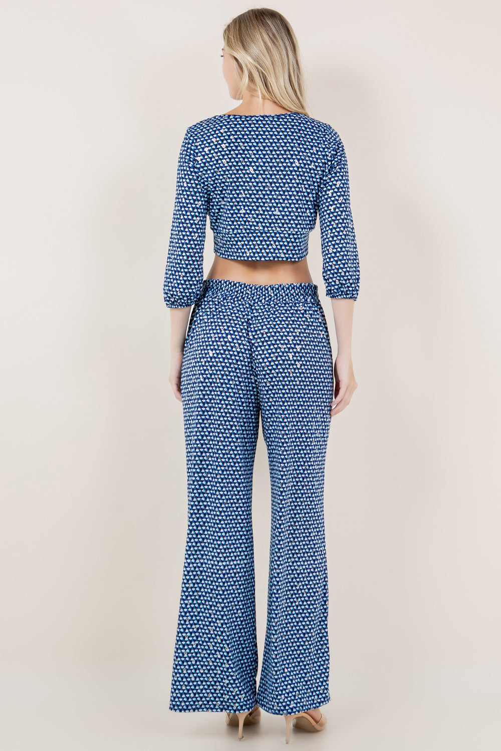 3/4 PUFF SLV V NECK TOP & DRAWSTRING PALAZZO PANTS WITH POCKETS - T11636-0005-SET