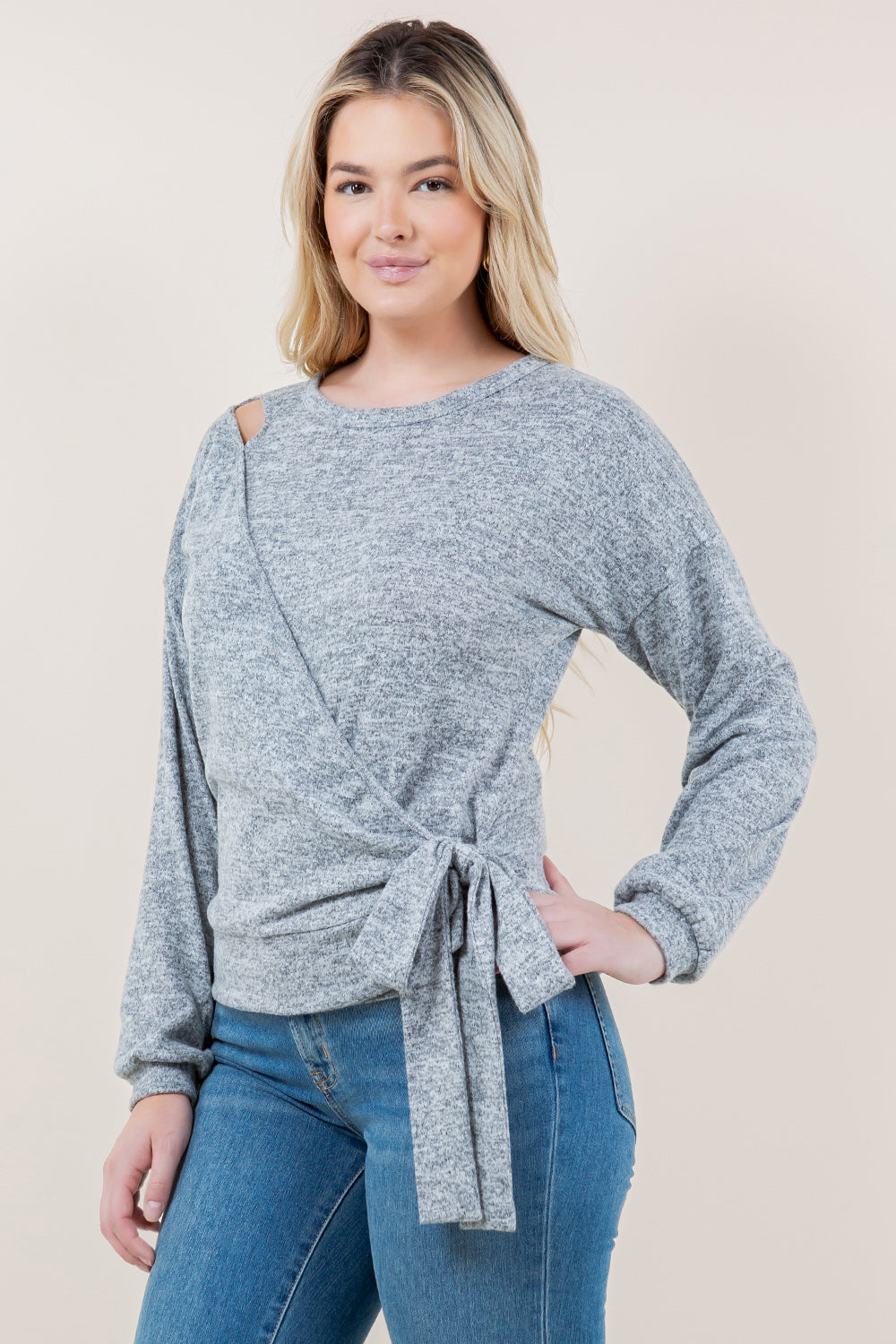 LS CUT OUT FAUX WRAP PULL OVER - T11651-2THACCI-H GREY