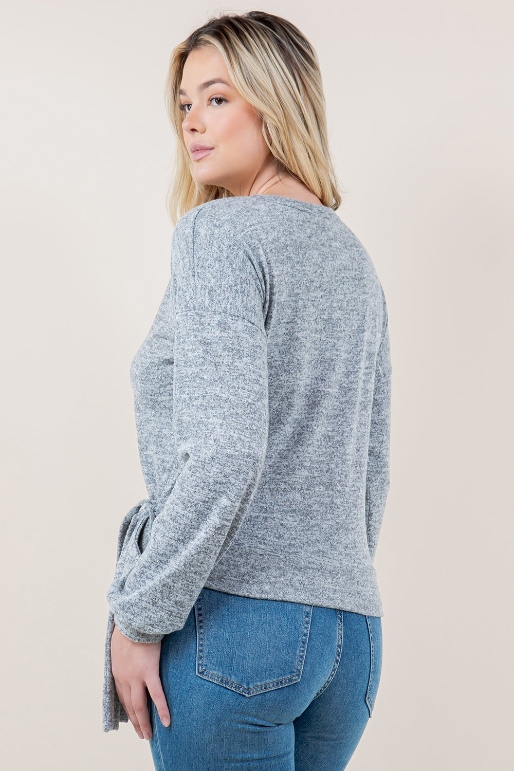 LS CUT OUT FAUX WRAP PULL OVER - T11651-2THACCI-H GREY