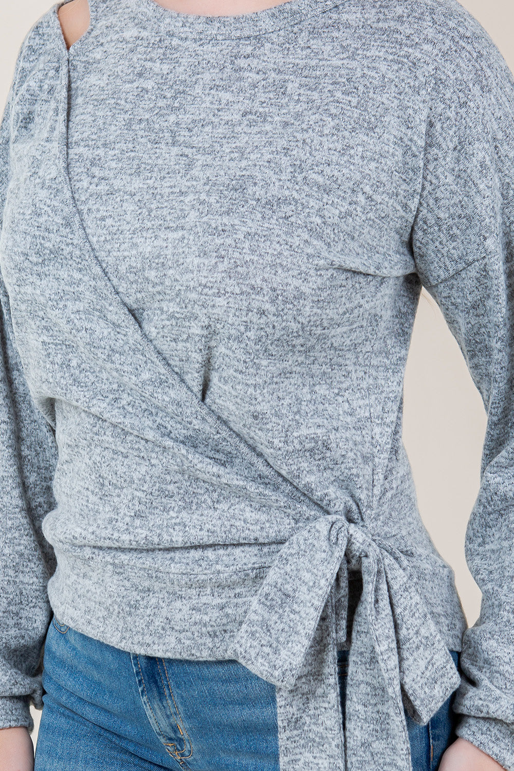 LS CUT OUT FAUX WRAP PULL OVER - T11651-2THACCI-H GREY