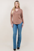 LS TWIST FRONT MOCK NECK TOP - T11661-CSH HACCI-TAUPE
