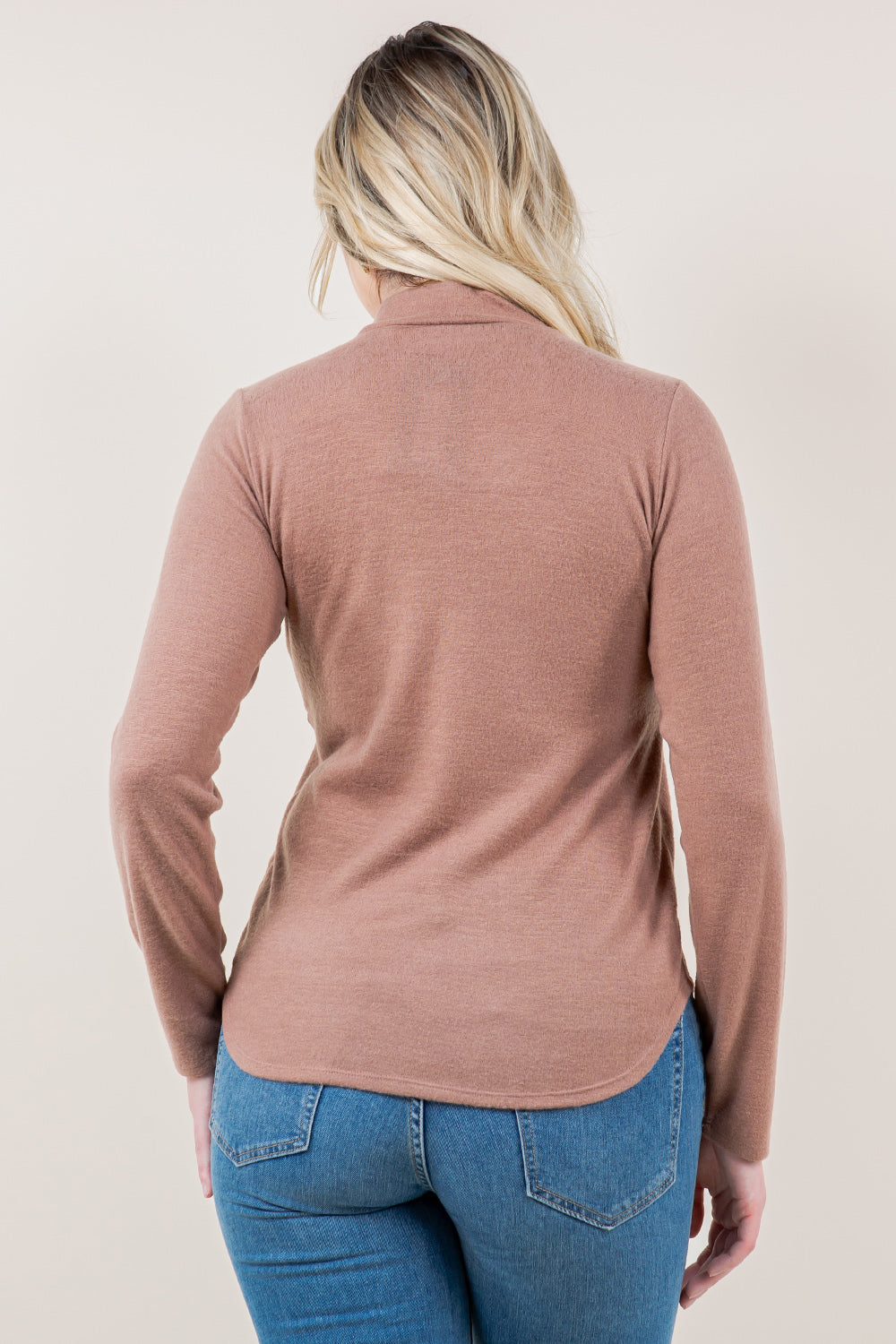 LS TWIST FRONT MOCK NECK TOP - T11661-CSH HACCI-TAUPE