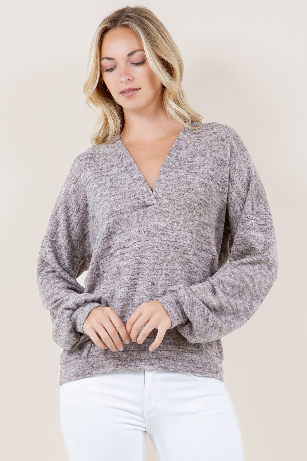 LS V NECK SEAM HIDDEN POCKET - T11674-2THACCI-PINK SAND