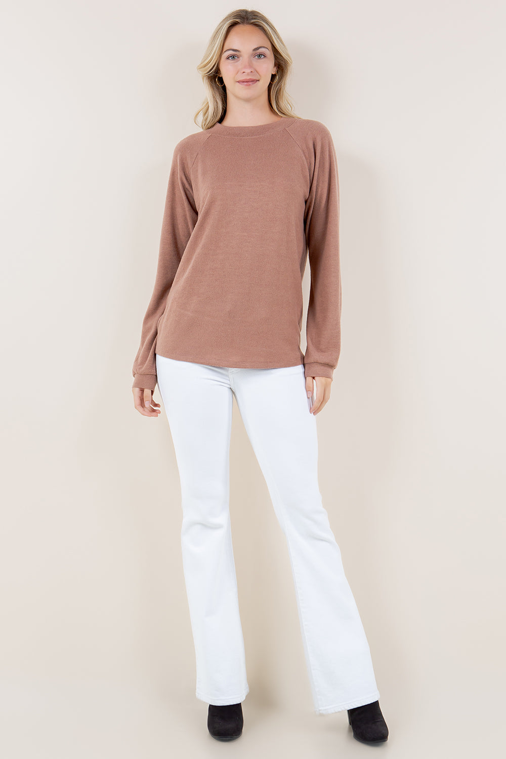 LS ROUCHED BACK CREW NK PULL OVER - T11675-TAUPE-BACK