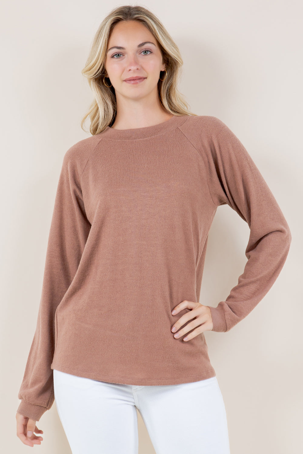 LS ROUCHED BACK CREW NK PULL OVER - T11675-TAUPE-BACK