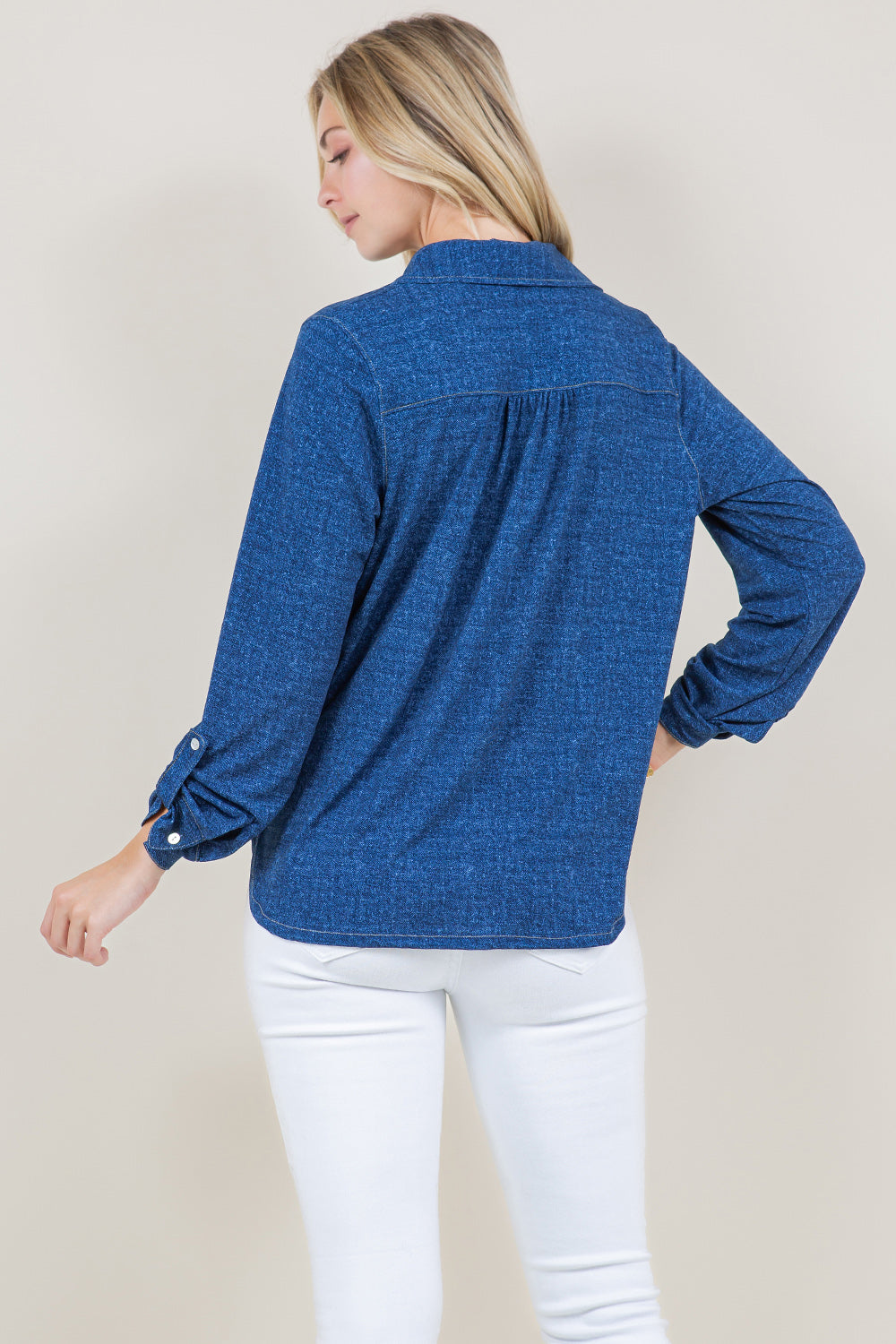 LS ROLLED UP BUTTON DOWN SHIRT TOP - T11679-92795