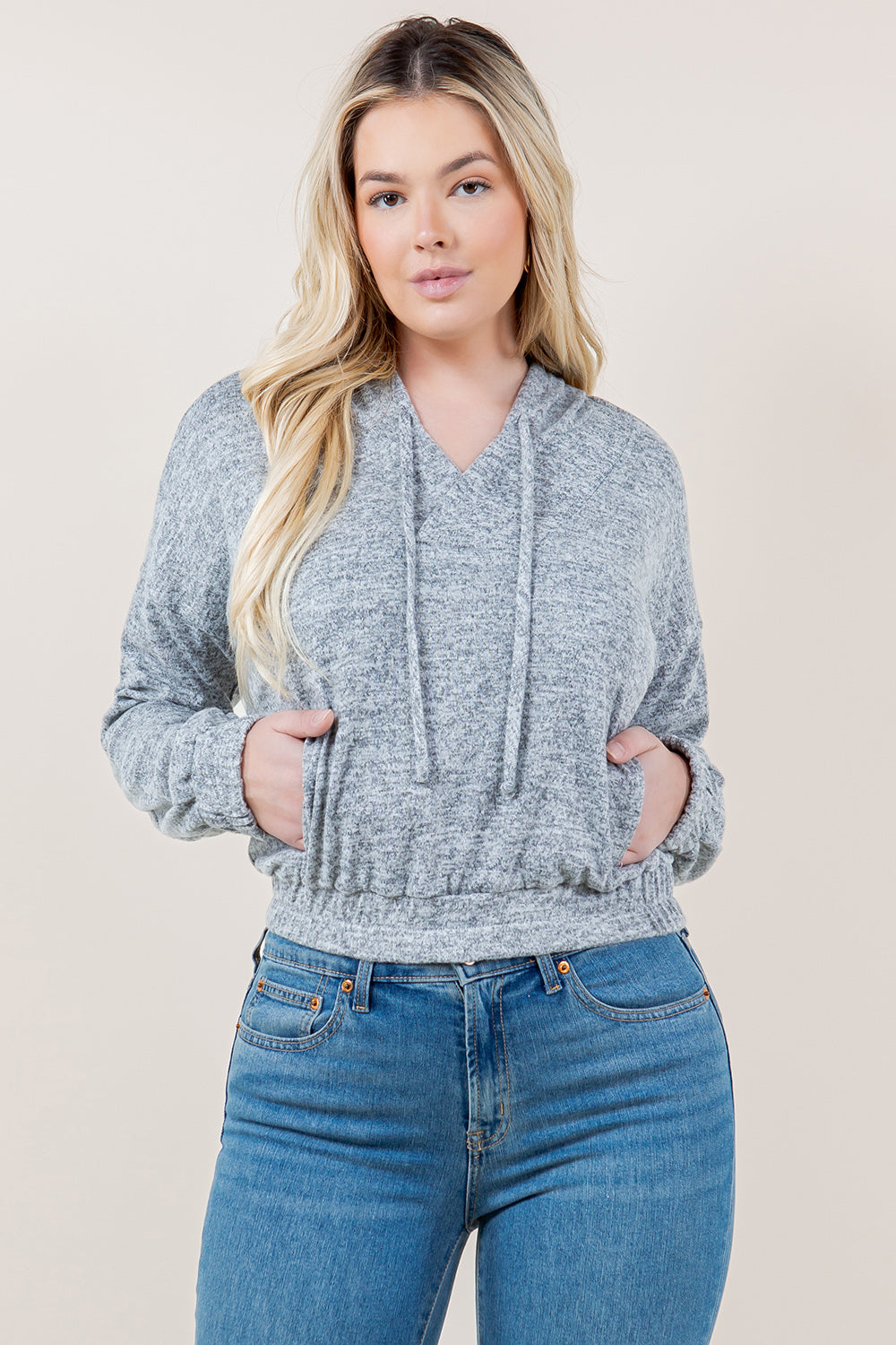 LS WIDE PLACKET CROPPED HOODIE - T11680-2THACCI-OAT