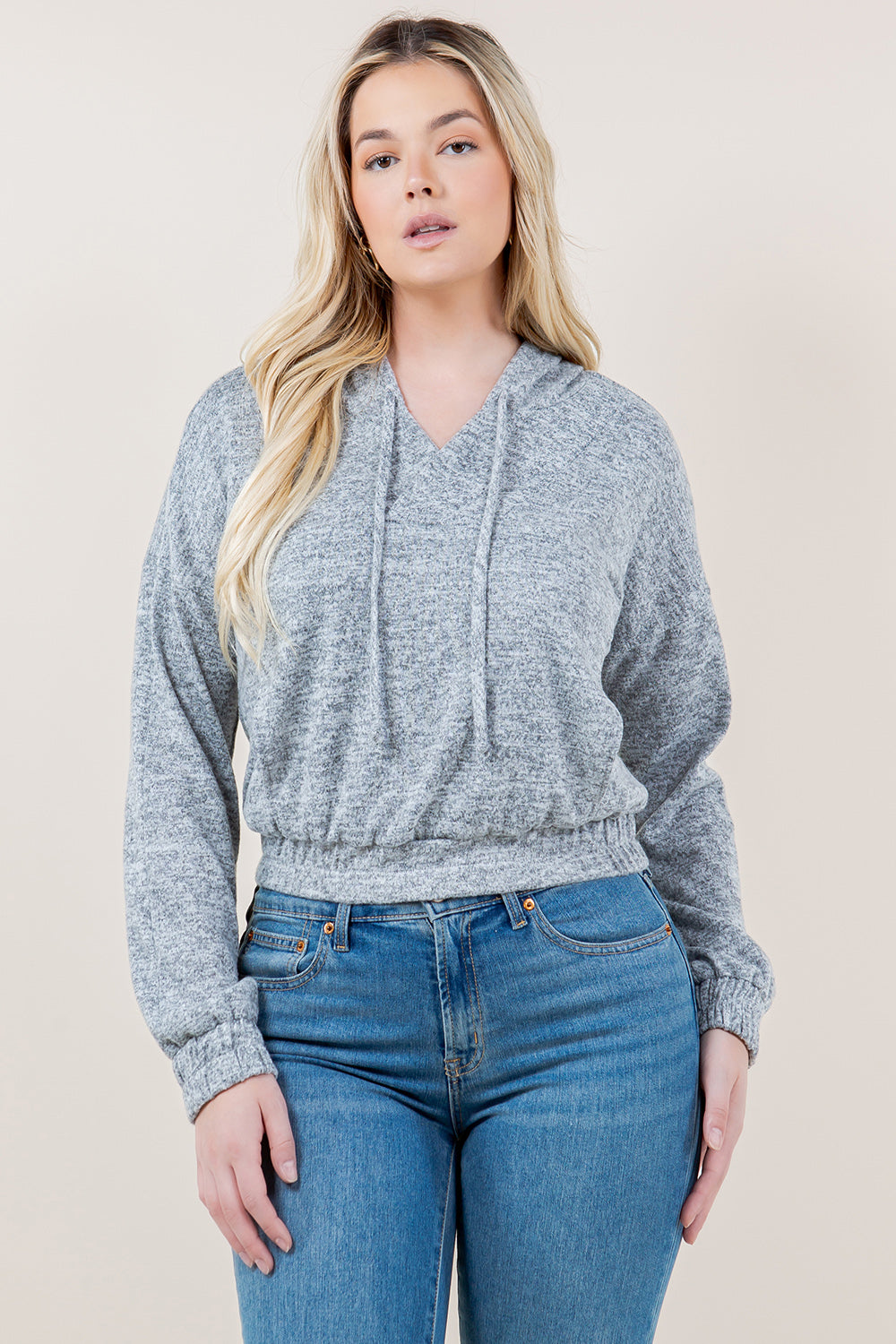 LS WIDE PLACKET CROPPED HOODIE - T11680-2THACCI-OAT