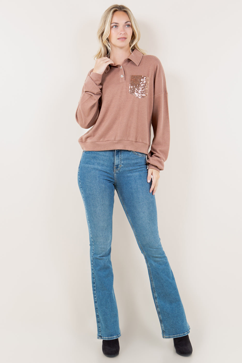 L/SLV DROP SHLD HENLEY PULLOVER - T11681-TAUPE-POCKET PATCH