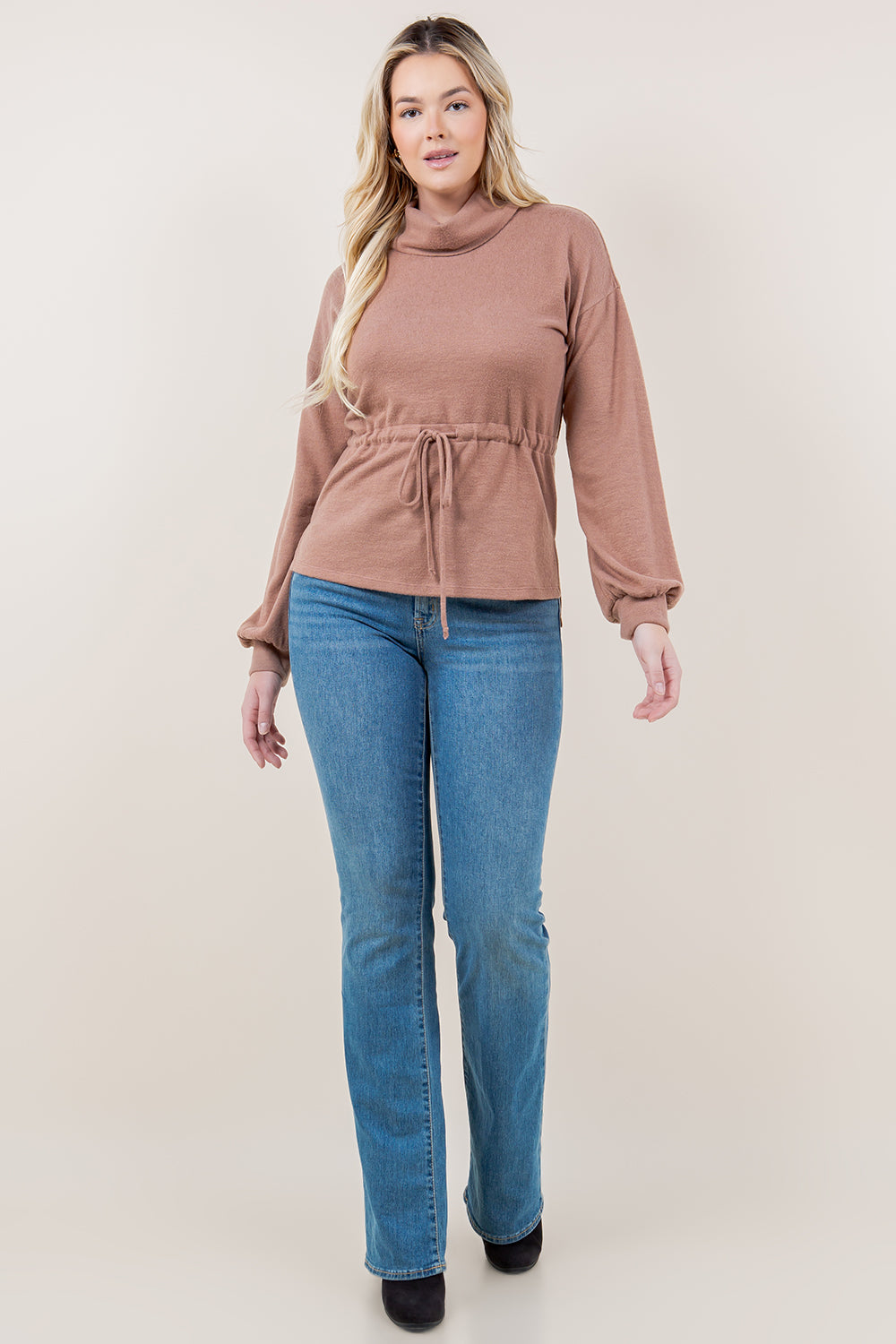LS TURTLE NECK WST TIE CASING PULLOVER - T11684-CSH-HACCI-TAUPE