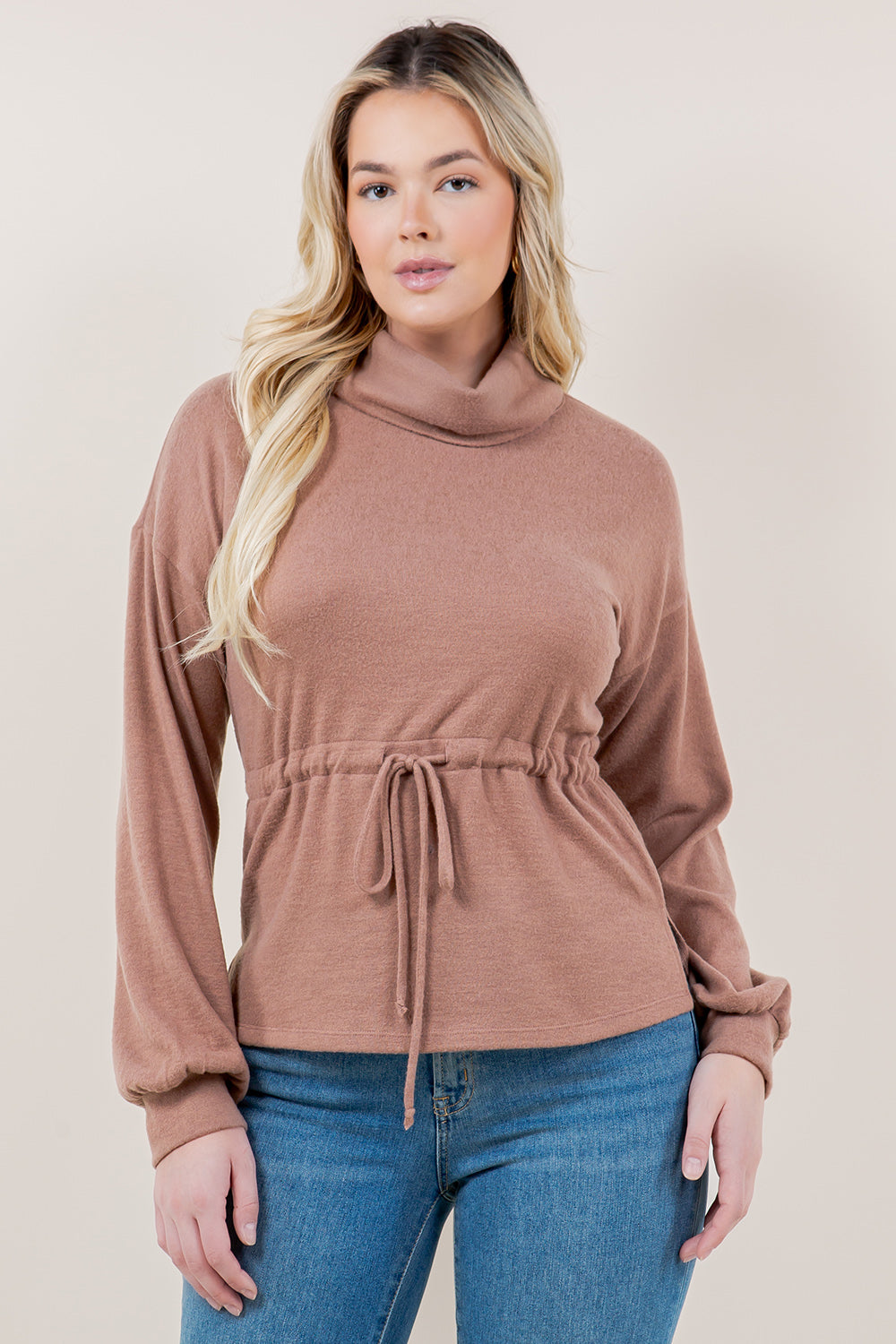 LS TURTLE NECK WST TIE CASING PULLOVER - T11684-CSH-HACCI-TAUPE