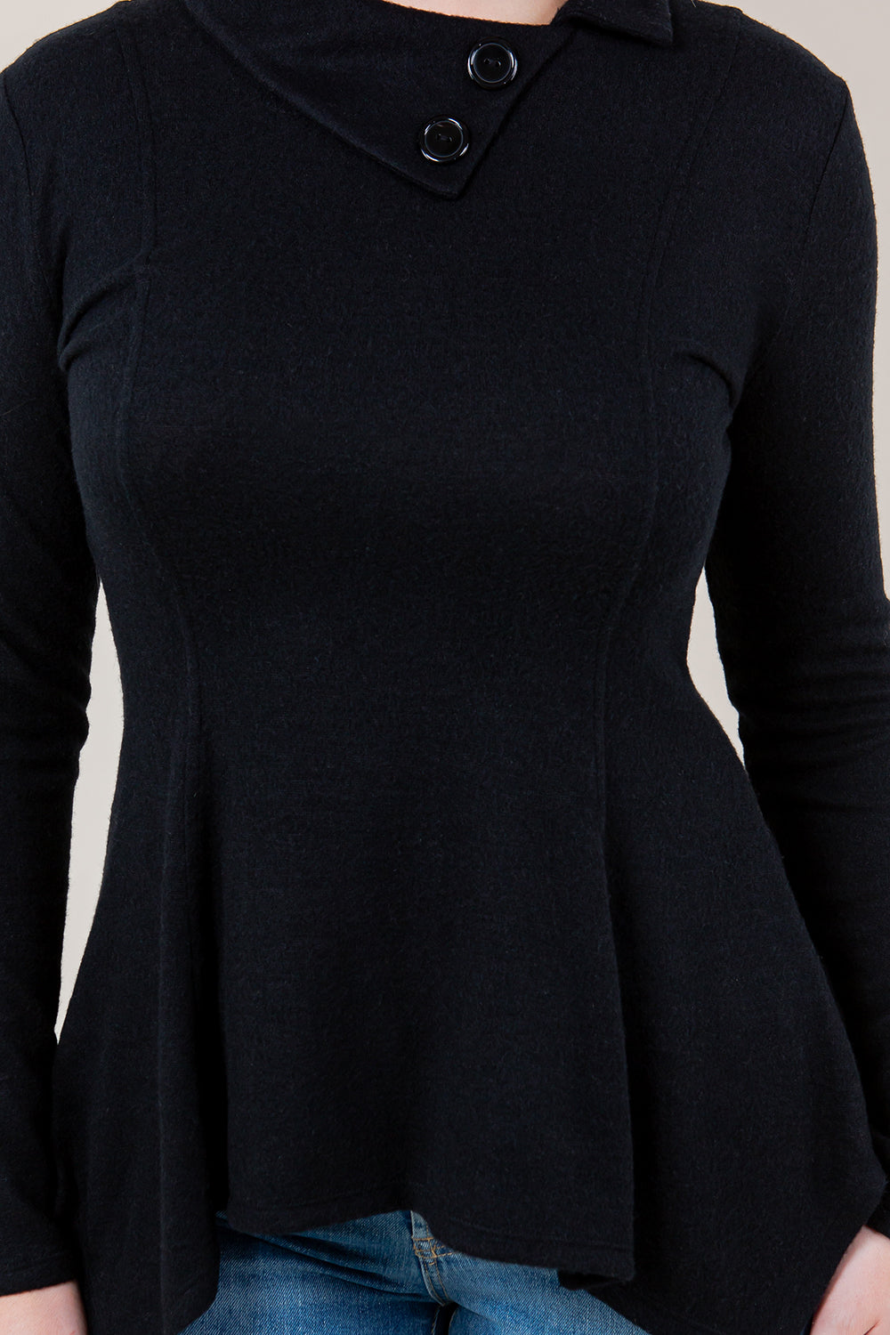 LS BUTTON DOWN COWL NK POINTED HEM TUNIC - T11685-CSH-HACCI-BLK