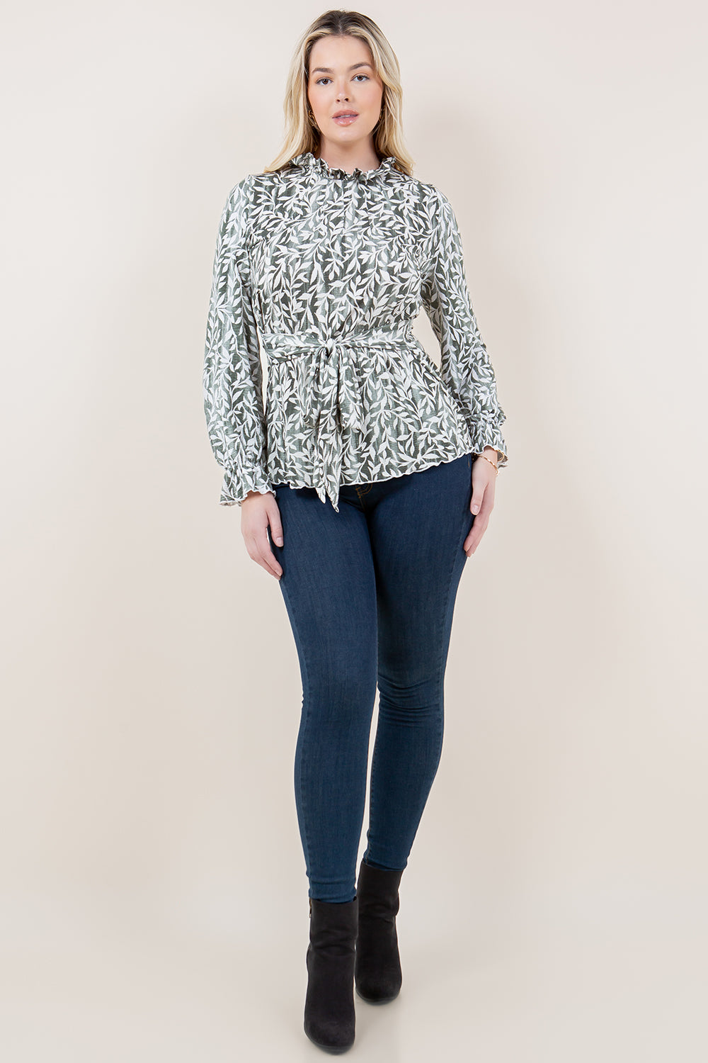 LG SLV PLEATED MOCK NK TIE WST TOP - T11686-A1628-6