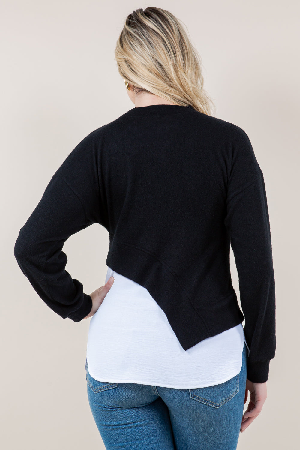 LS CREW NK ASYM TWOFER TOP - T11687-CSH-HACCI-BLK