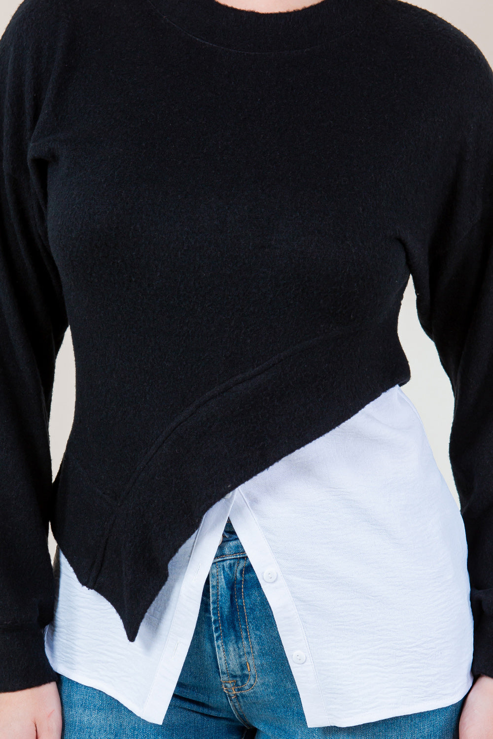LS CREW NK ASYM TWOFER TOP - T11687-CSH-HACCI-BLK