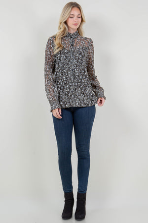 LG SLV RUFFLE COLLAR SHIRT TOP - T11689