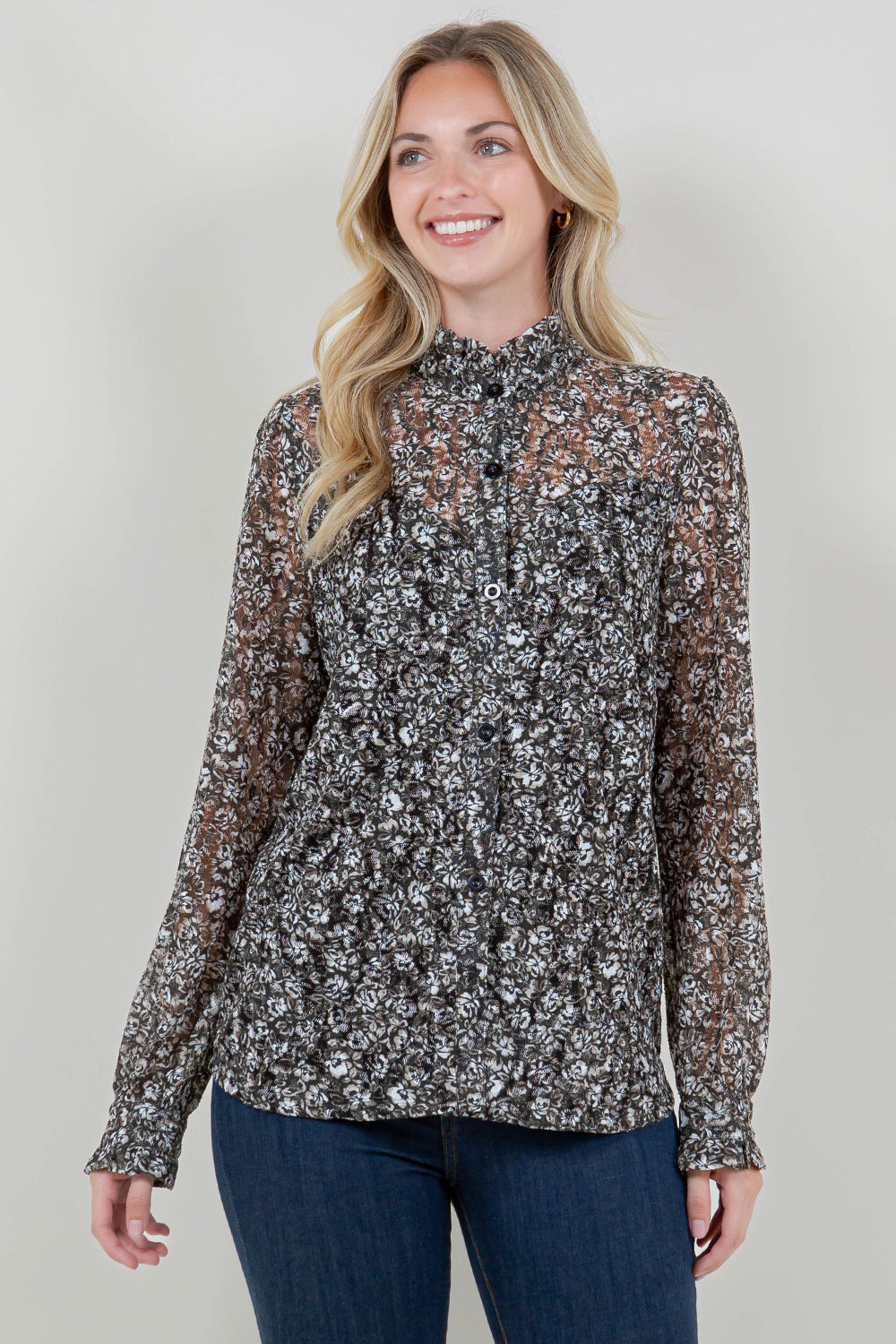 LG SLV RUFFLE COLLAR SHIRT TOP - T11689
