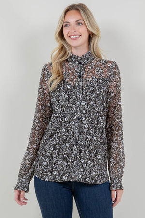 LG SLV RUFFLE COLLAR SHIRT TOP - T11689