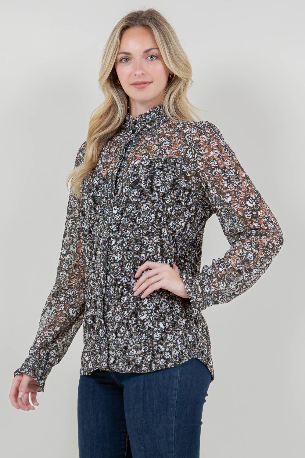 LG SLV RUFFLE COLLAR SHIRT TOP - T11689