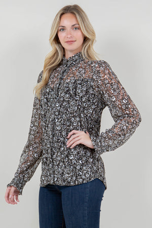 LG SLV RUFFLE COLLAR SHIRT TOP - T11689