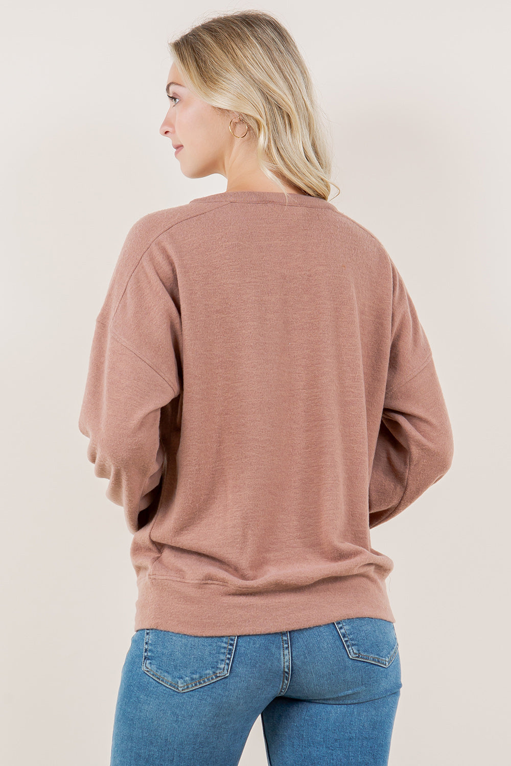 LG DRP SLVCREW NK STITCH PULL OVER TOP - T11691-TAUPE-FALLPRINT
