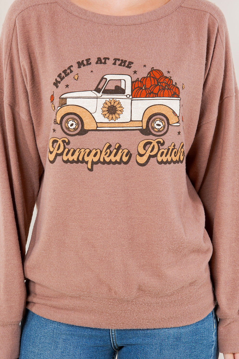 LG DRP SLVCREW NK STITCH PULL OVER TOP - T11691-TAUPE-FALLPRINT