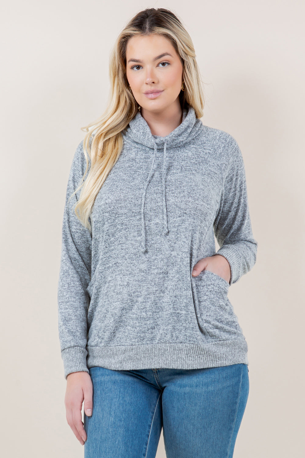 RAGLAN LS COWL NK PCKT PULLOVER TOP - T11692-BRSHHACCI