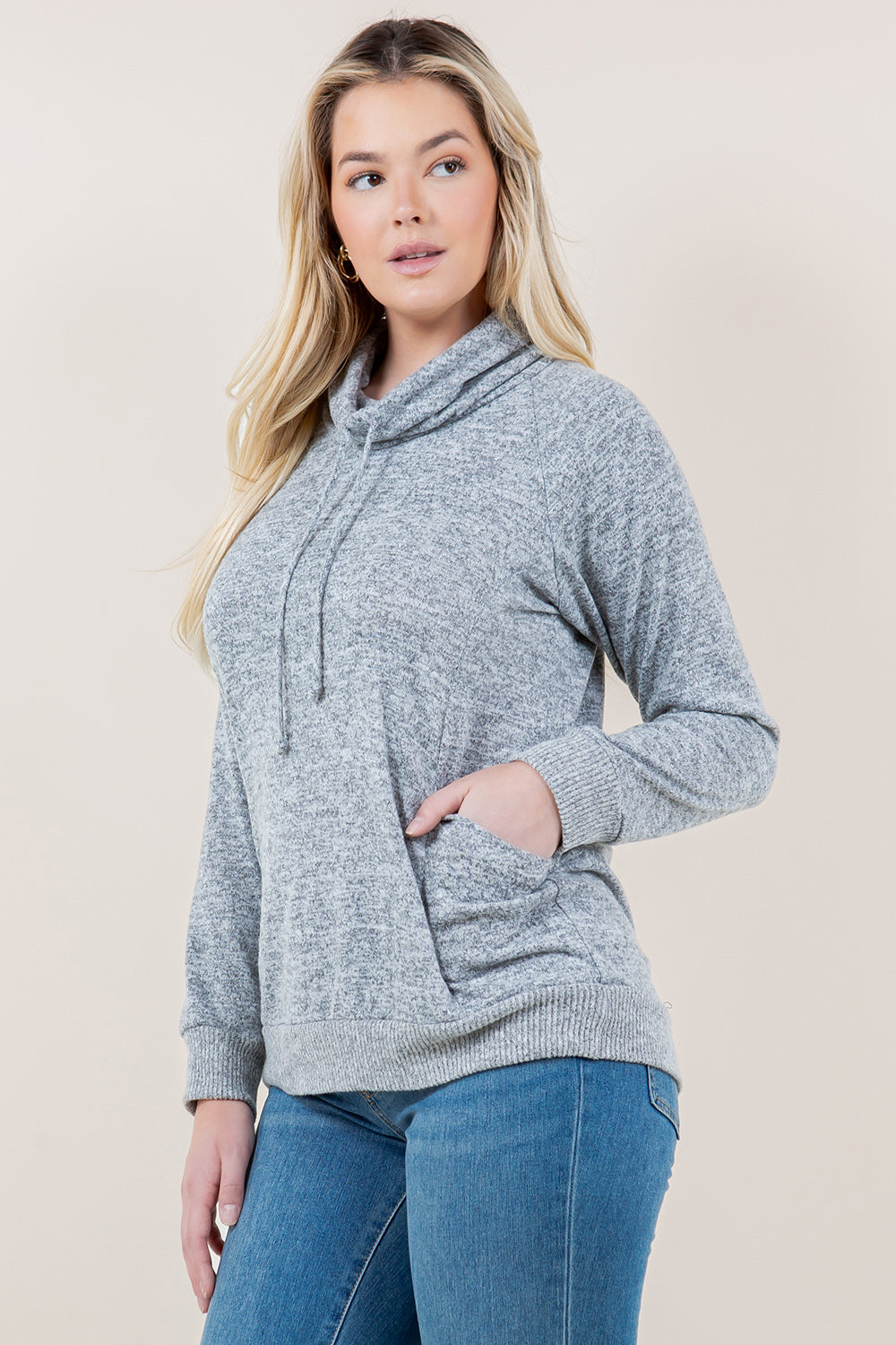 RAGLAN LS COWL NK PCKT PULLOVER TOP - T11692-BRSHHACCI