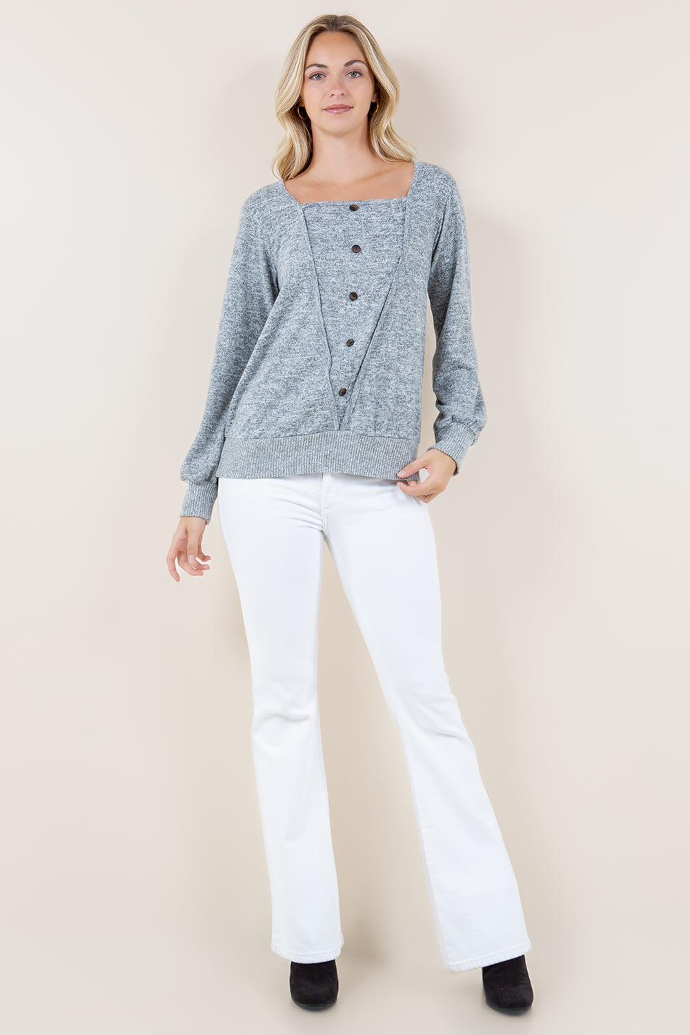 LS SQ NK BTTN FRT 2FER TOP - T11694-BRUSHHACCI