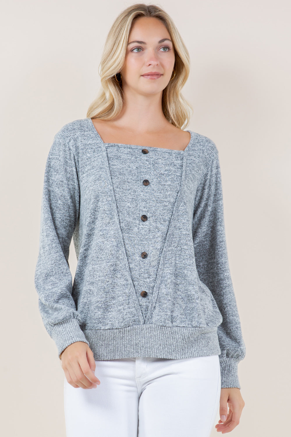 LS SQ NK BTTN FRT 2FER TOP - T11694-BRUSHHACCI