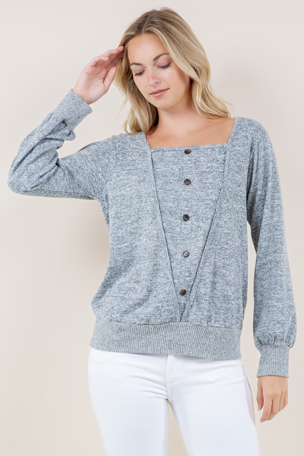 LS SQ NK BTTN FRT 2FER TOP - T11694-BRUSHHACCI