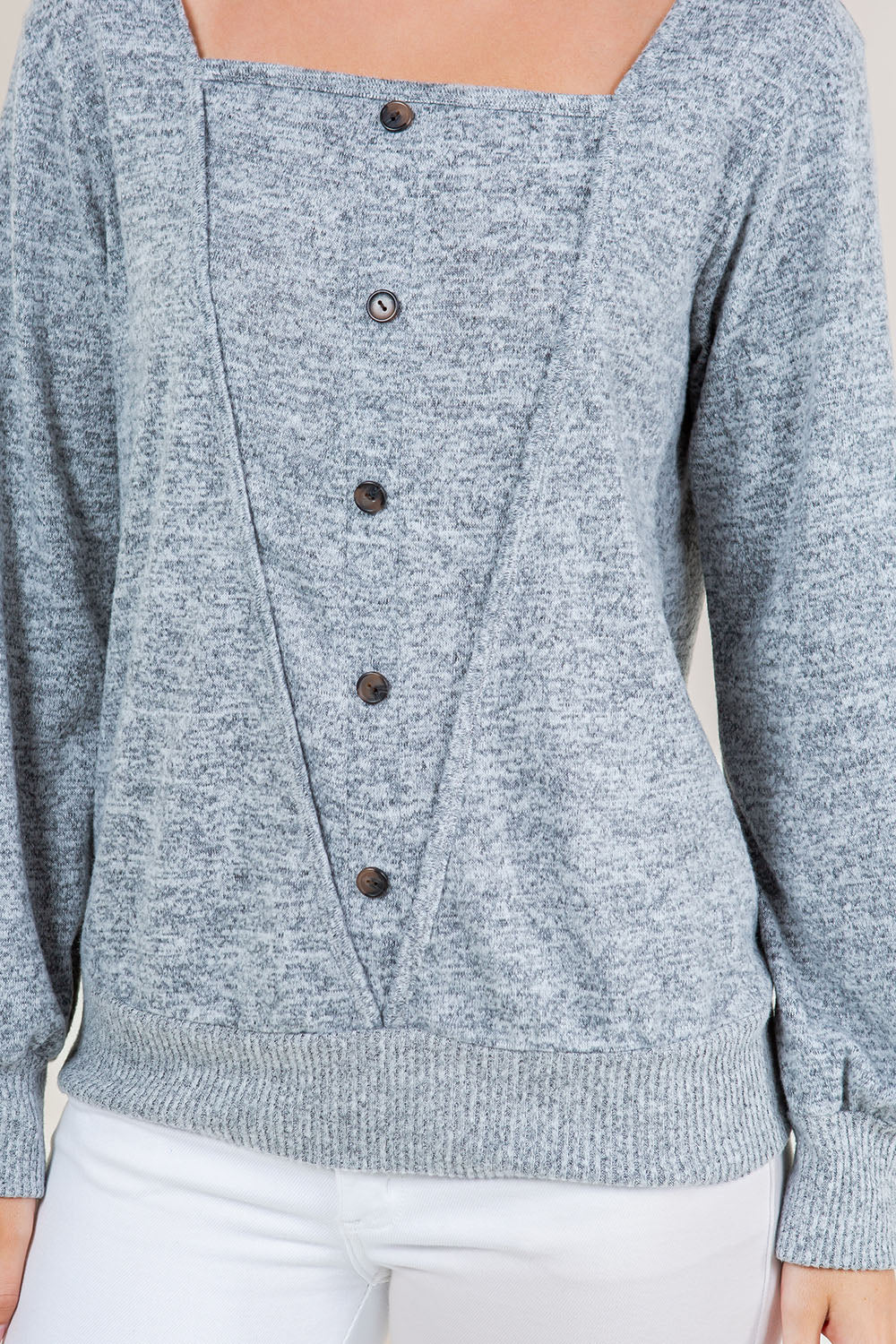 LS SQ NK BTTN FRT 2FER TOP - T11694-BRUSHHACCI