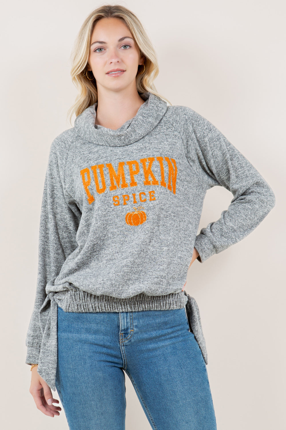 LS FUNNEL NK SIDE TIE PULLOVER TOP - T11695-BRUSHHACCI
