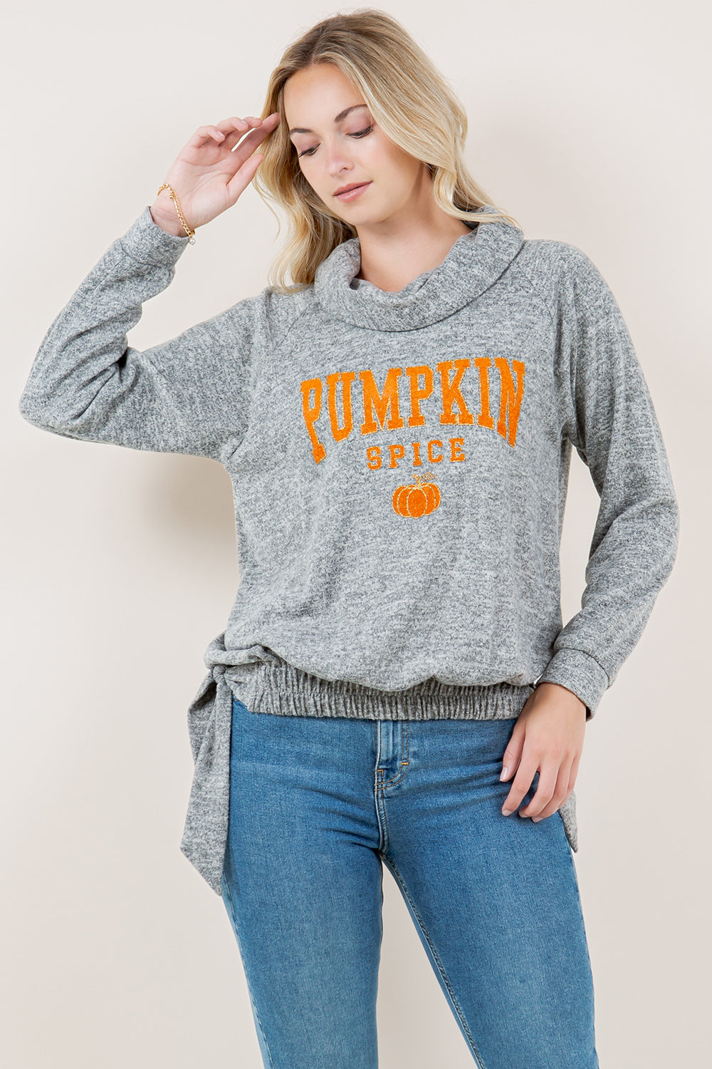 LS FUNNEL NK SIDE TIE PULLOVER TOP - T11695-BRUSHHACCI