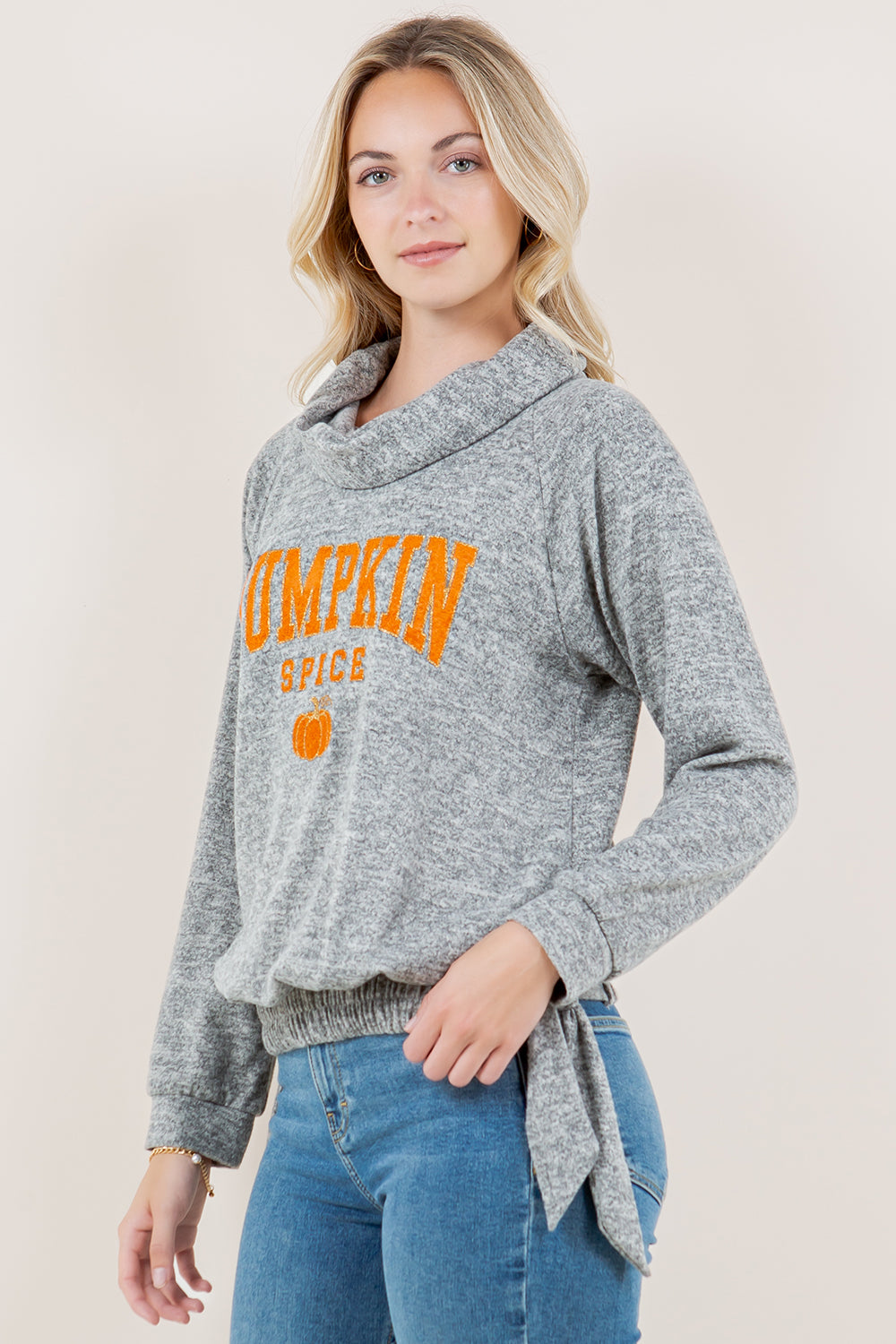 LS FUNNEL NK SIDE TIE PULLOVER TOP - T11695-BRUSHHACCI