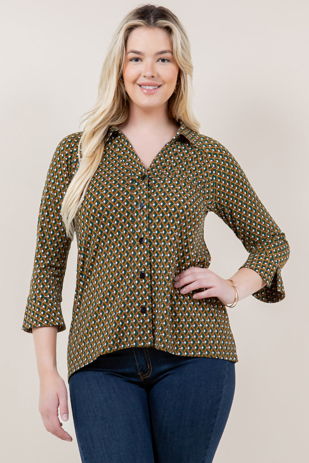 3/4 RAGLAN SLV COLLAR BUTTON FRT HI LO TOP - T11700-A4617
