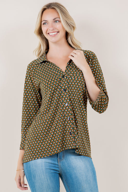 3/4 RAGLAN SLV COLLAR BUTTON FRT HI LO TOP - T11700-A4617