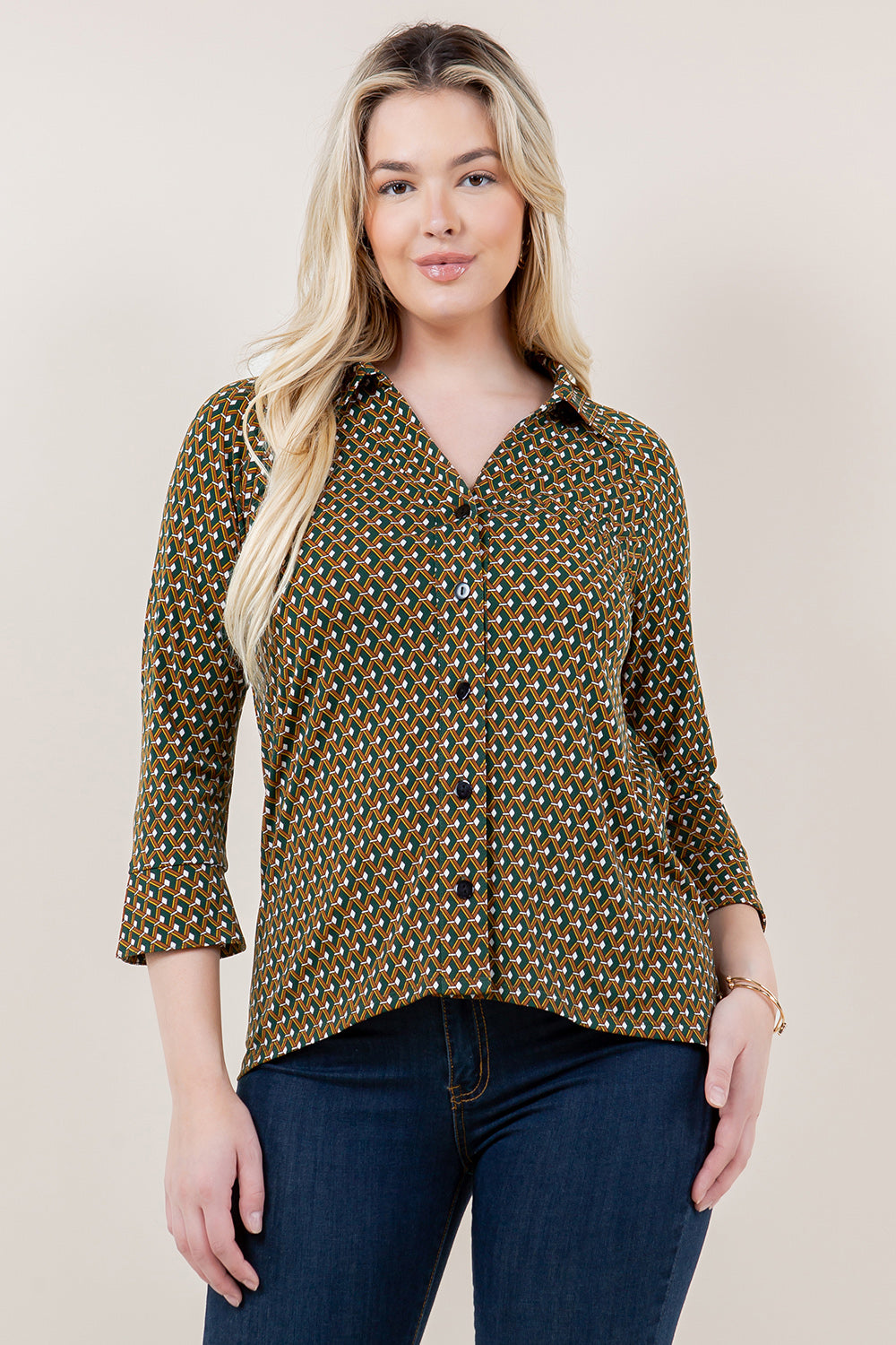 3/4 RAGLAN SLV COLLAR BUTTON FRT HI LO TOP - T11700-A4617