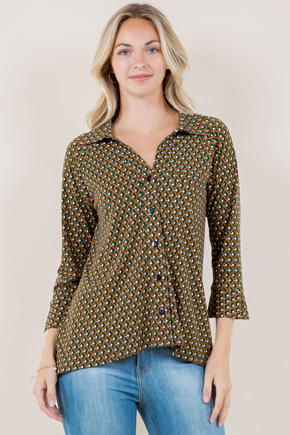 3/4 RAGLAN SLV COLLAR BUTTON FRT HI LO TOP - T11700-A4617