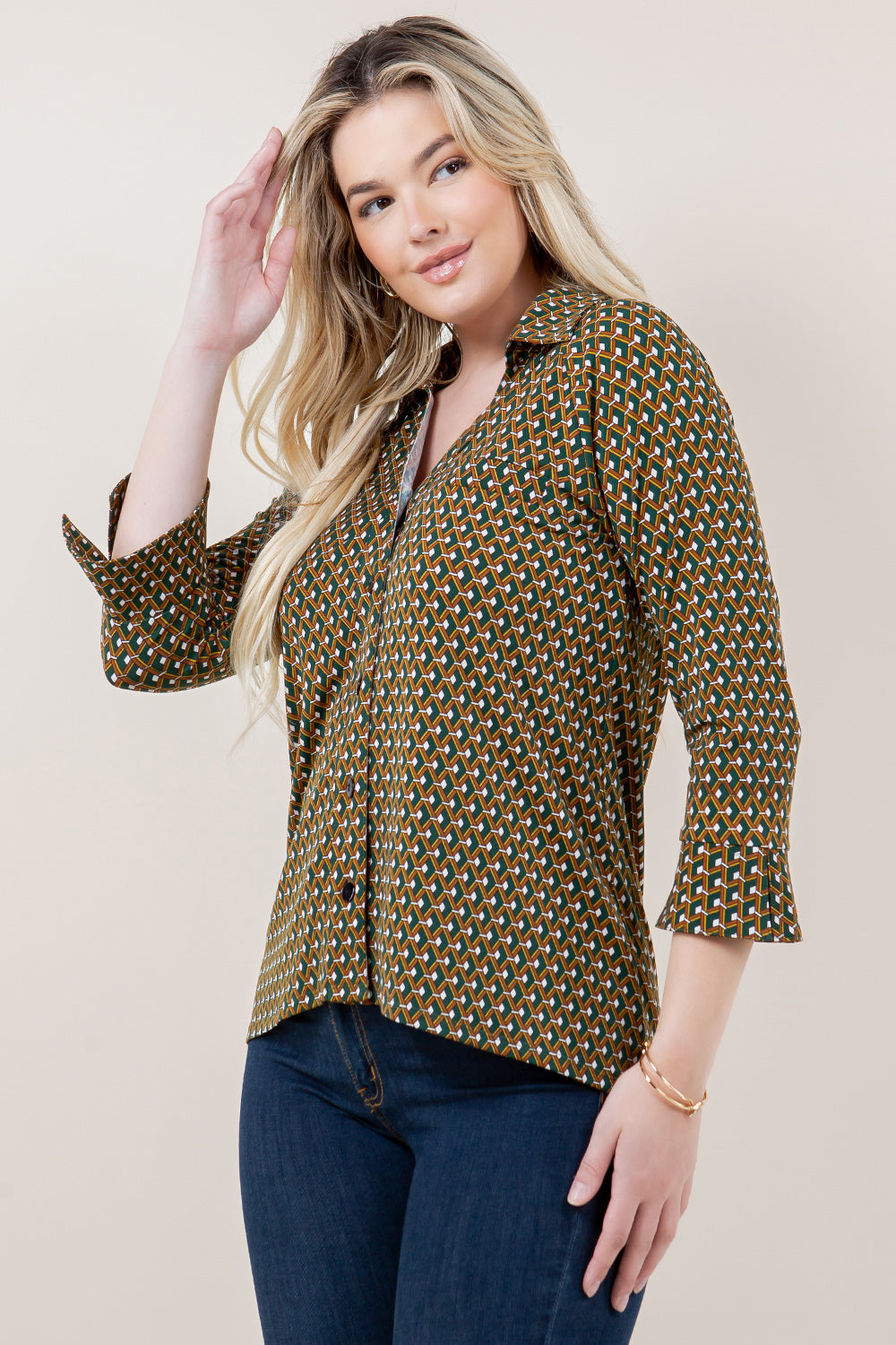 3/4 RAGLAN SLV COLLAR BUTTON FRT HI LO TOP - T11700-A4617