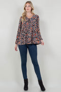 PUFF LS TIER RUFFLE NOTCH NK TOP - T11714-A4577-4
