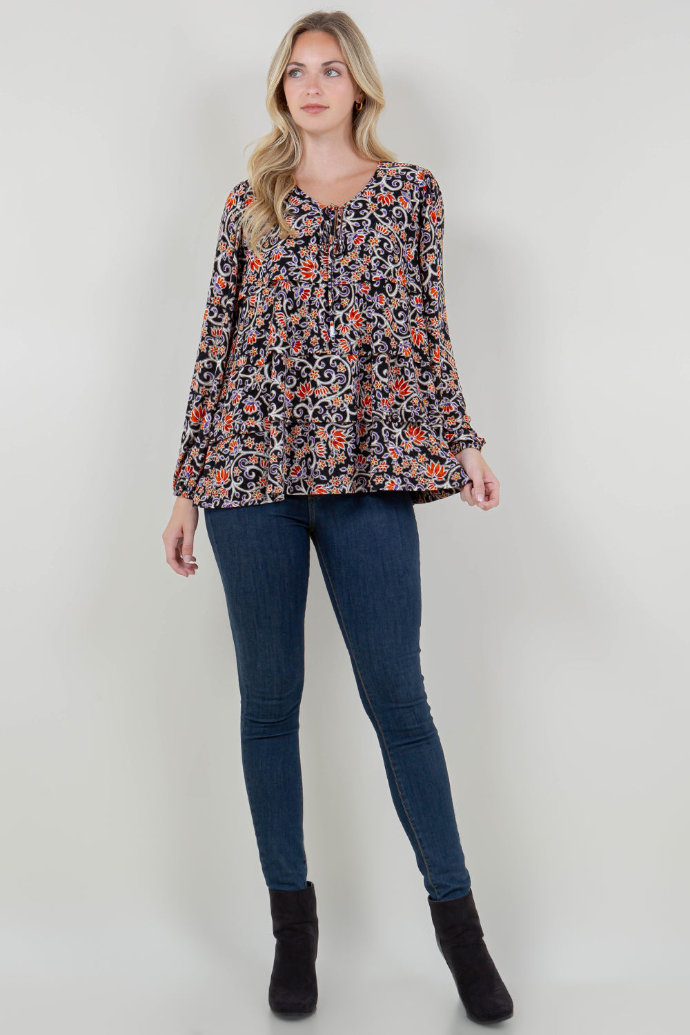 PUFF LS TIER RUFFLE NOTCH NK TOP - T11714-A4577-4