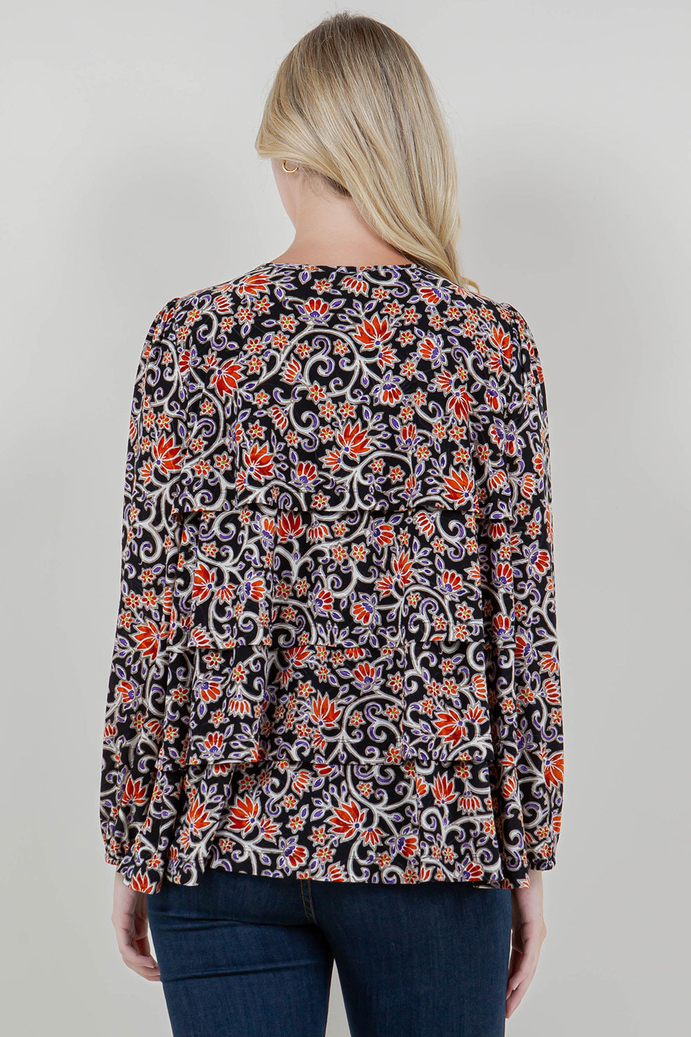 PUFF LS TIER RUFFLE NOTCH NK TOP - T11714-A4577-4