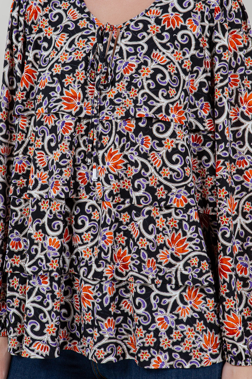 PUFF LS TIER RUFFLE NOTCH NK TOP - T11714-A4577-4