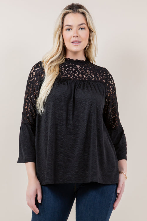 3/4 BELL SLV RUFFLE NK TOP - T11716-DSJR-6184