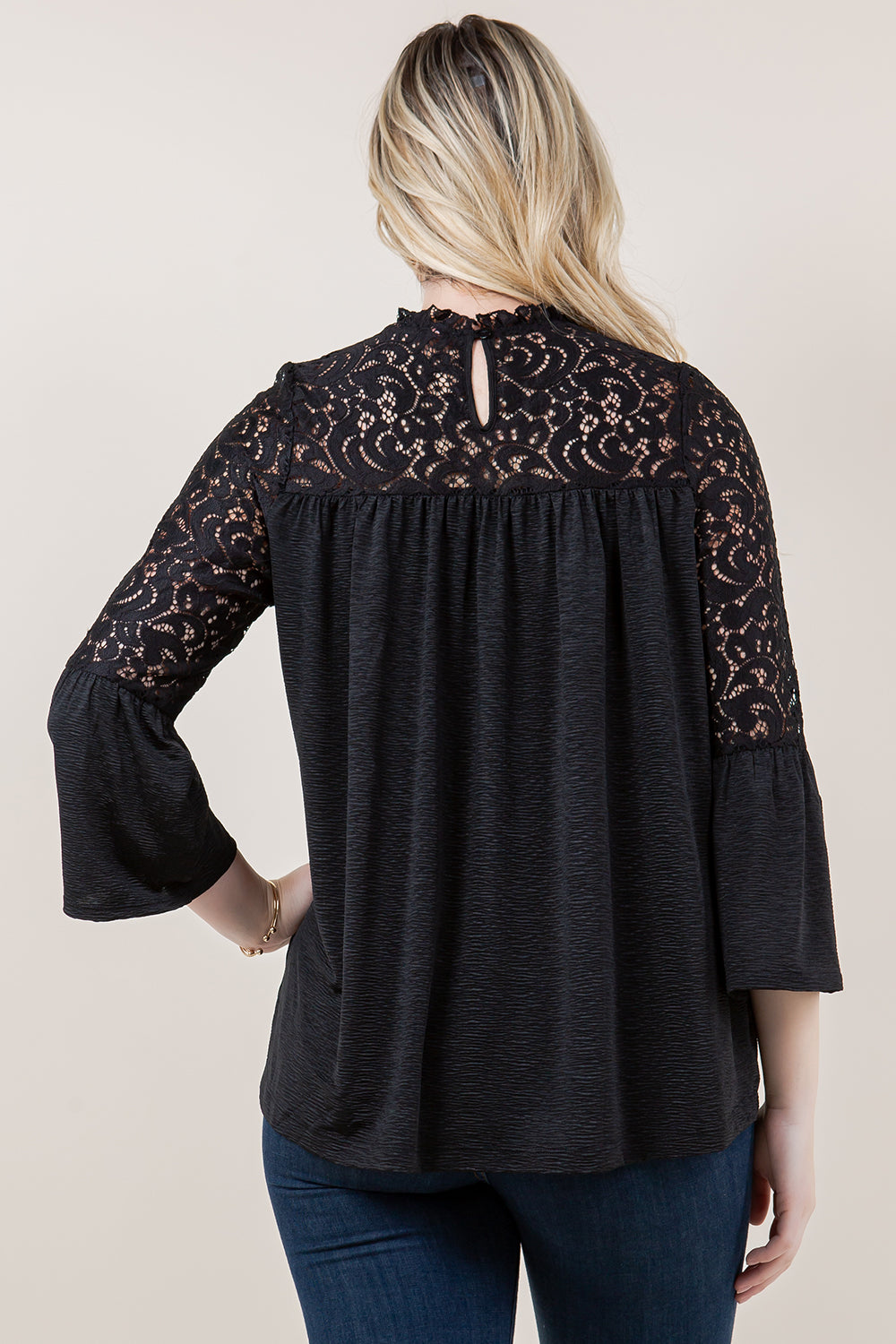 3/4 BELL SLV RUFFLE NK TOP - T11716-DSJR-6184