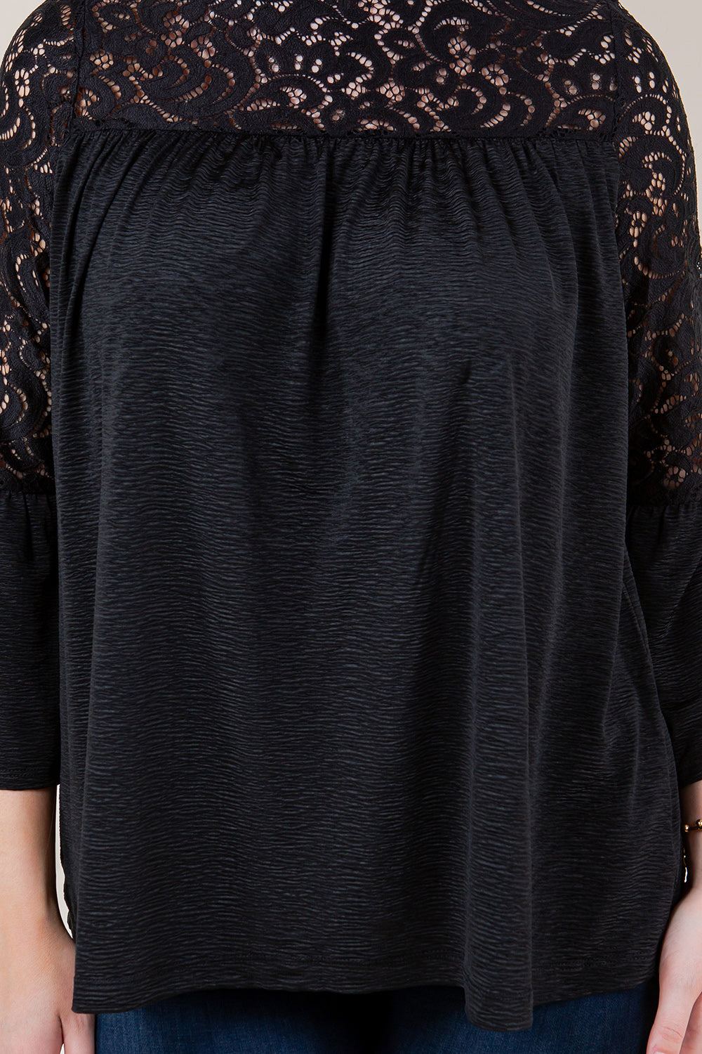3/4 BELL SLV RUFFLE NK TOP - T11716-DSJR-6184