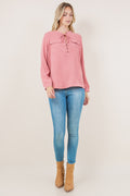 LS ADJUSTABLE ROLL TAB LACE UP TOP - T11718-MAUVE