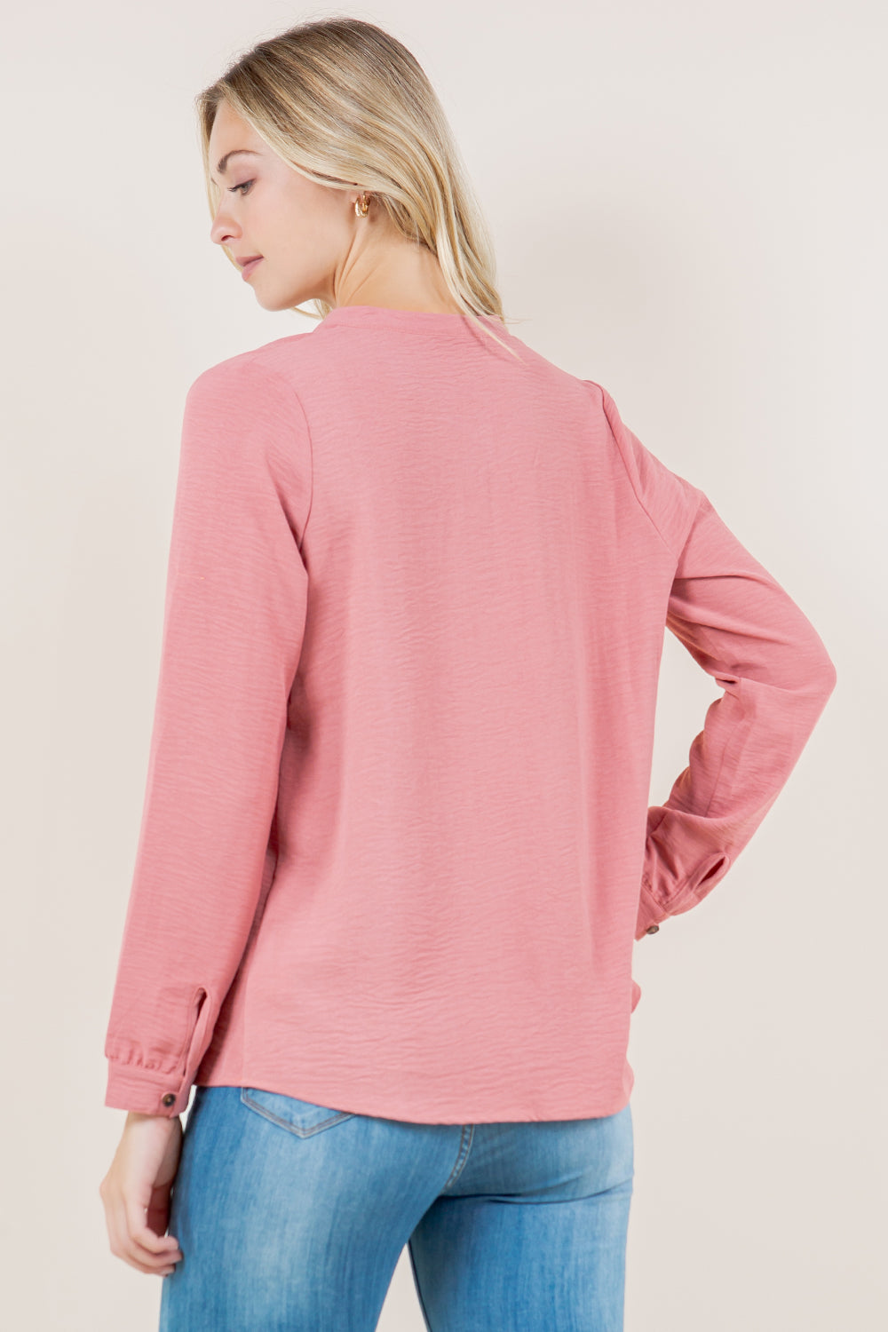 LS ADJUSTABLE ROLL TAB LACE UP TOP - T11718-MAUVE